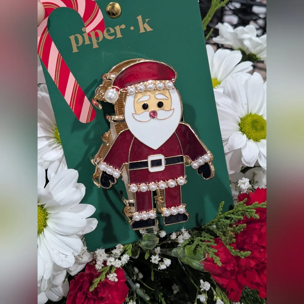 NEW Piper K Festive Santa Hair Clip - Red, Gold, and Black
